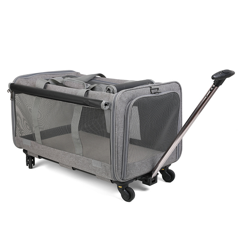 (72x38cm) Haustier Reise Trolley Transport Trage Tasche mit Rollen für Hunde / Katzen - Grau