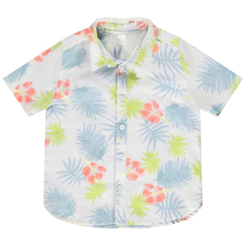 Chemise manches courtes en coton imprimé hibiscus pour bébé garçon - Blanc