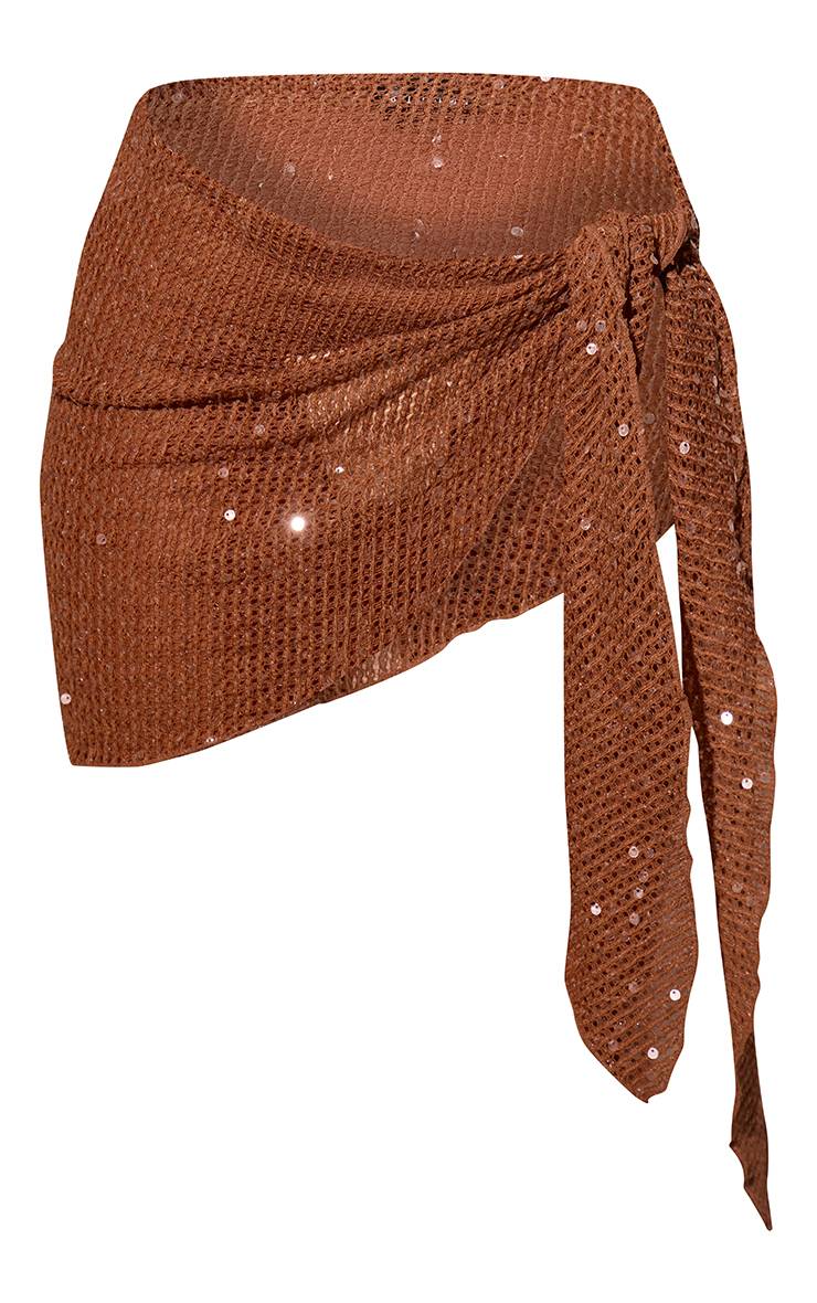 Marron Mini-paréo Tricoté À Sequins