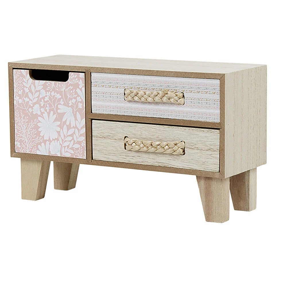 Mini boîte de rangement naturel motif florale rose et blanc
