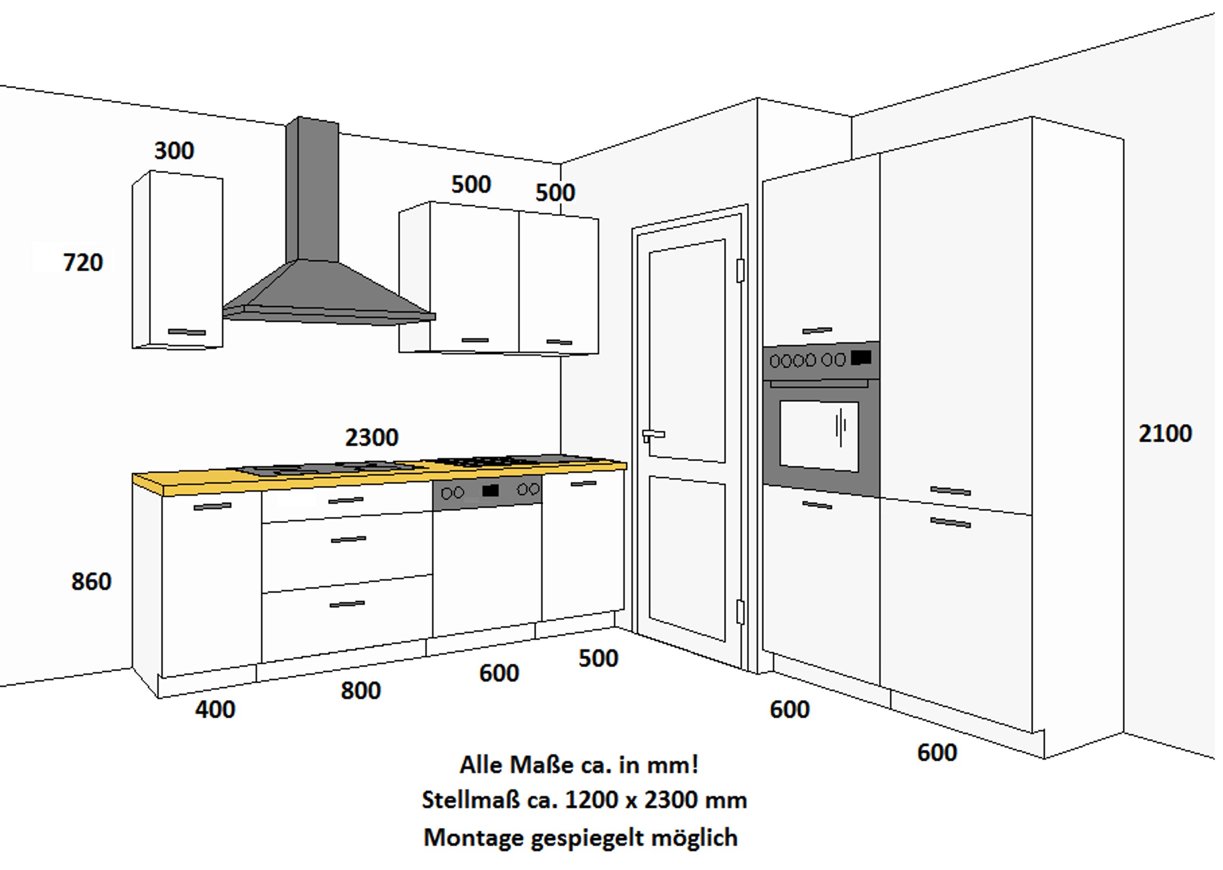 Landhaus Küche Stilo Weiß 230 + 120 cm Küchenzeile Küchenblock Einbauküche