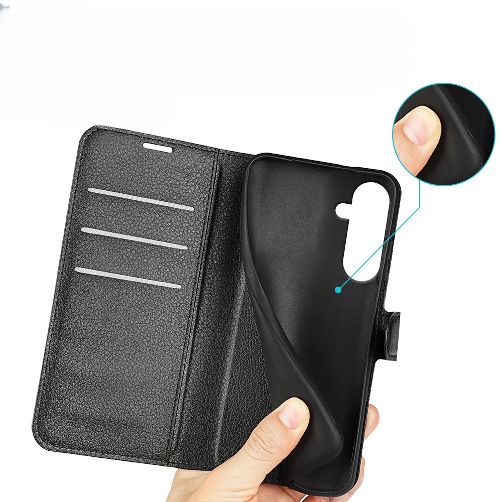 Samsung Galaxy A17 Leder Tasche Flip Cover Litchi Look - Schwarz