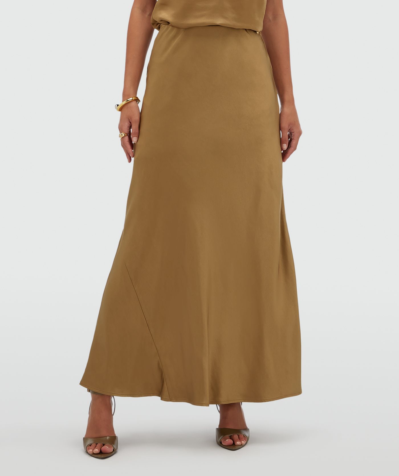 JV-COSETTE high waisted maxi rok in satijn look - khaki
