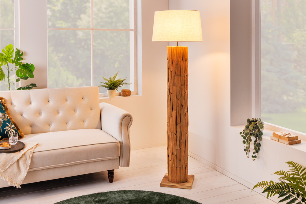Design Stehlampe ROOTS 160cm Treibholz Leinenschirm beige handmade