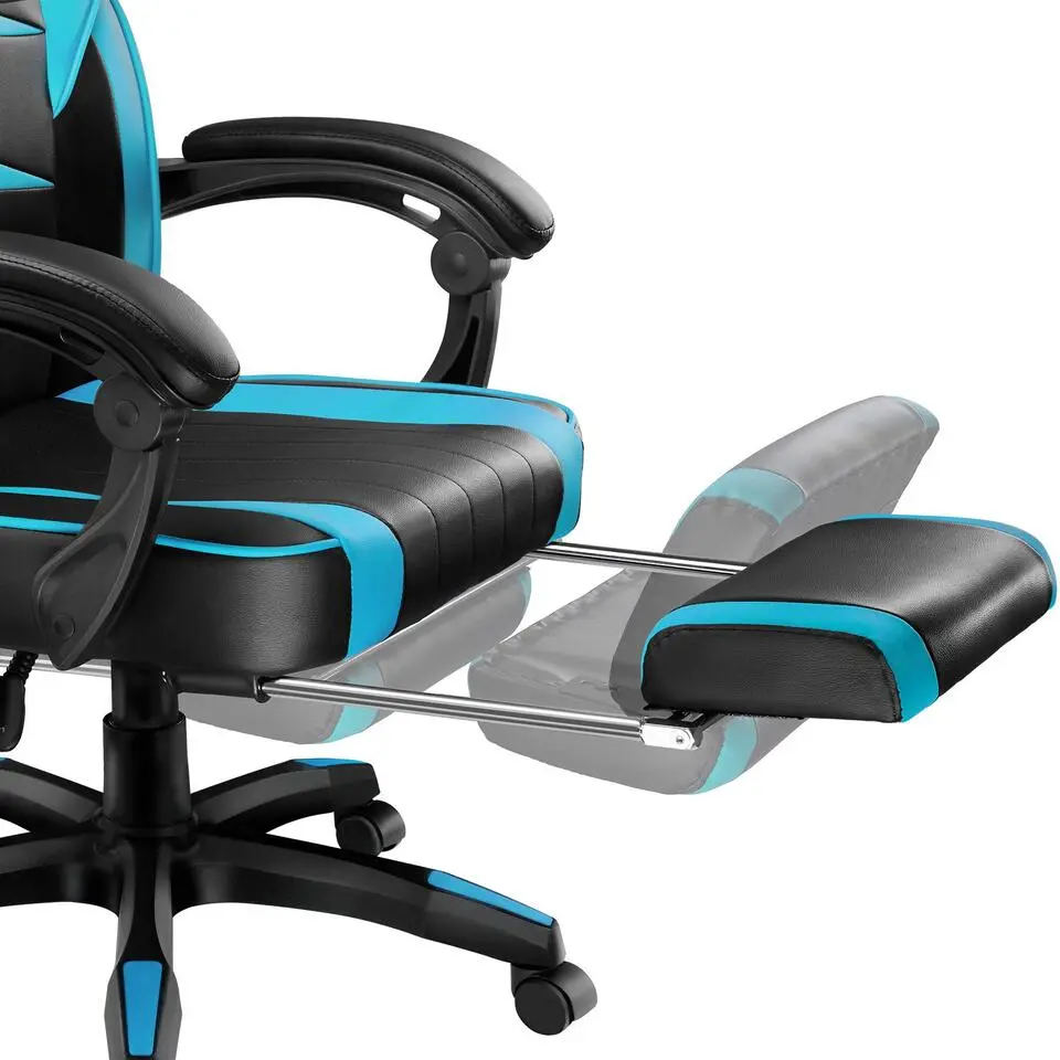 tectake Racing bureaustoel Comodo met voetsteun , Zwart/azuur