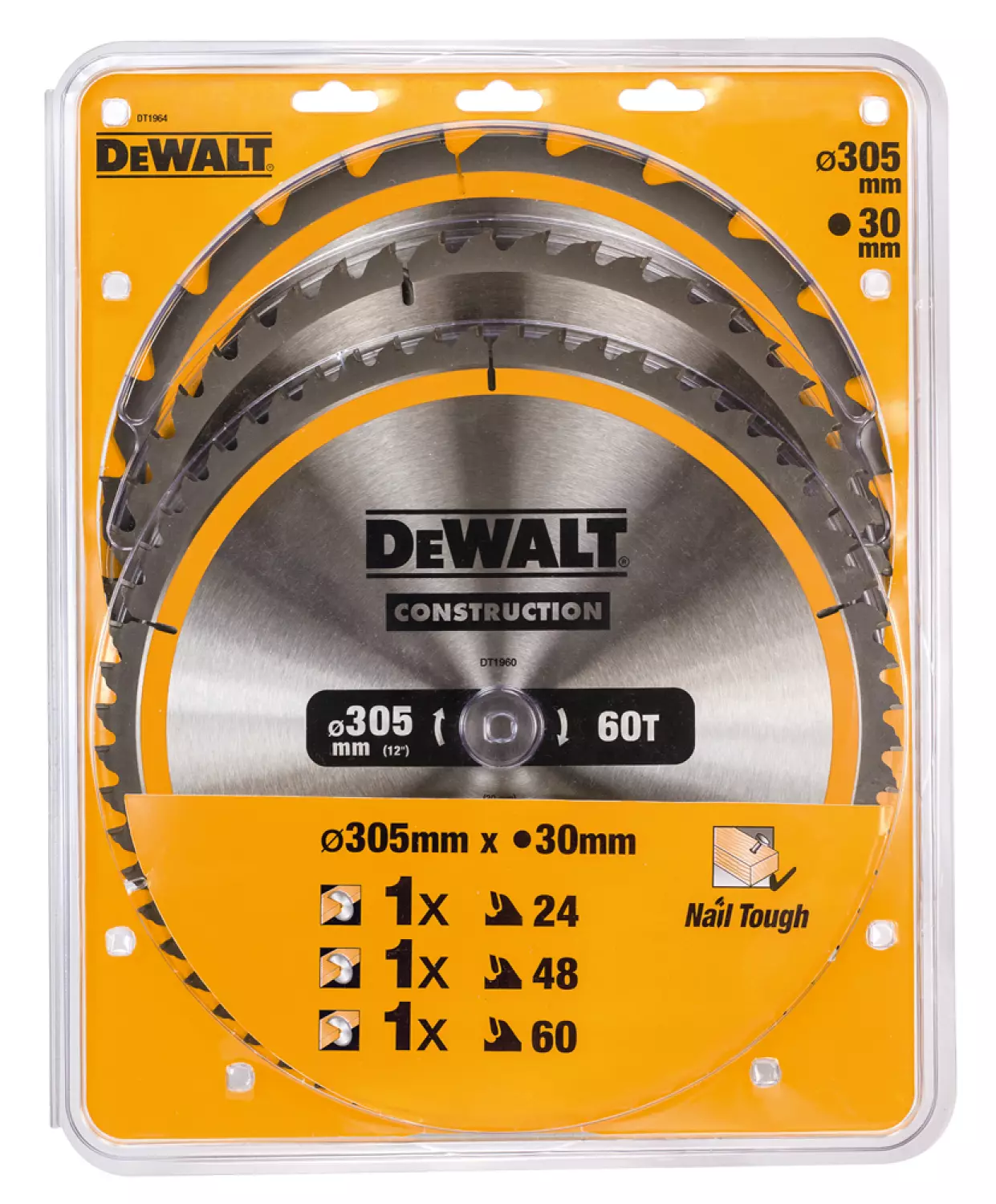 DeWALT DT1964 3 delige Cirkelzaagbladen set - 305 x 30 x 24t / 48t / 60t - Hout