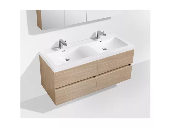 Meuble salle de bain design double vasque SIENA largeur 144 cm chêne clair texturé
