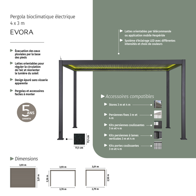 Pergola électrique bioclimatique autoportante EVORA Graphite