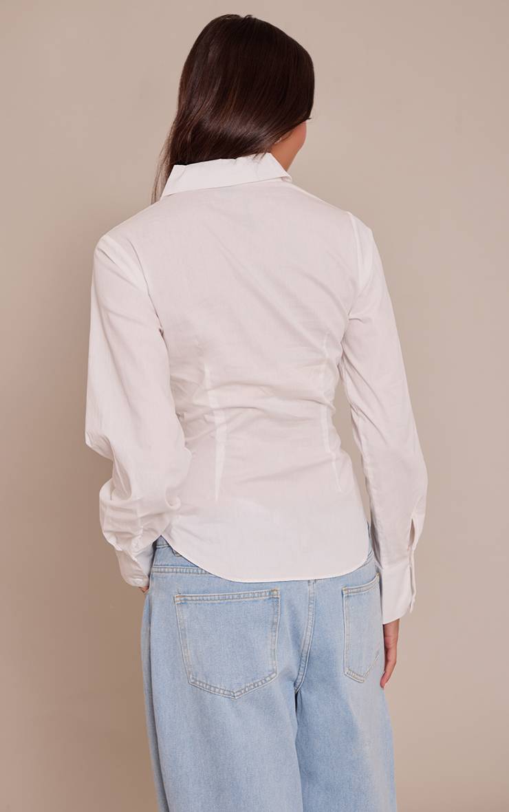Blanc Chemise Longue En Coton Avec Détail Cache-cœur