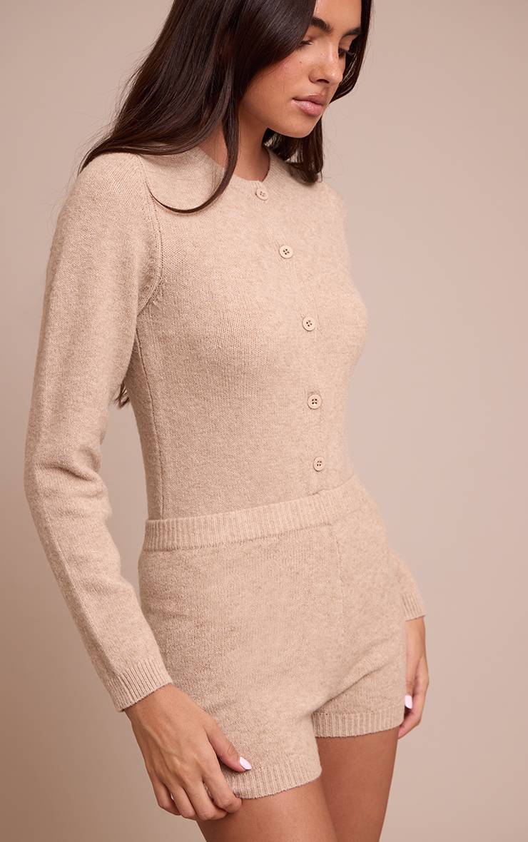 Taupe Body En Maille Douce À Boutons
