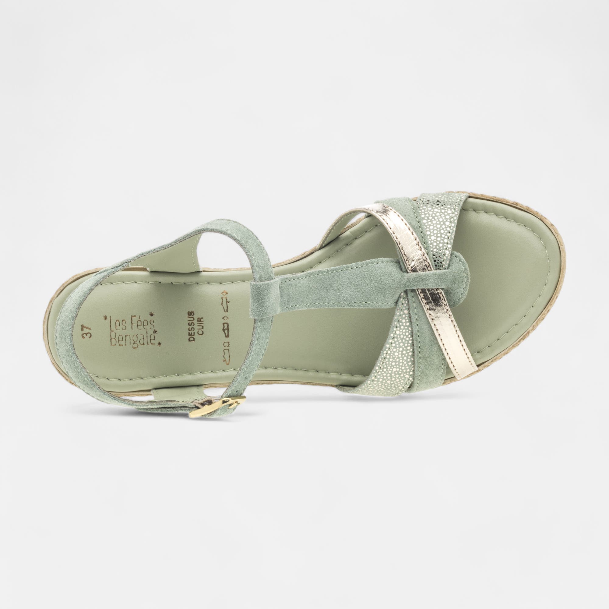 Sandales à talon compensé Femme en cuir vert
