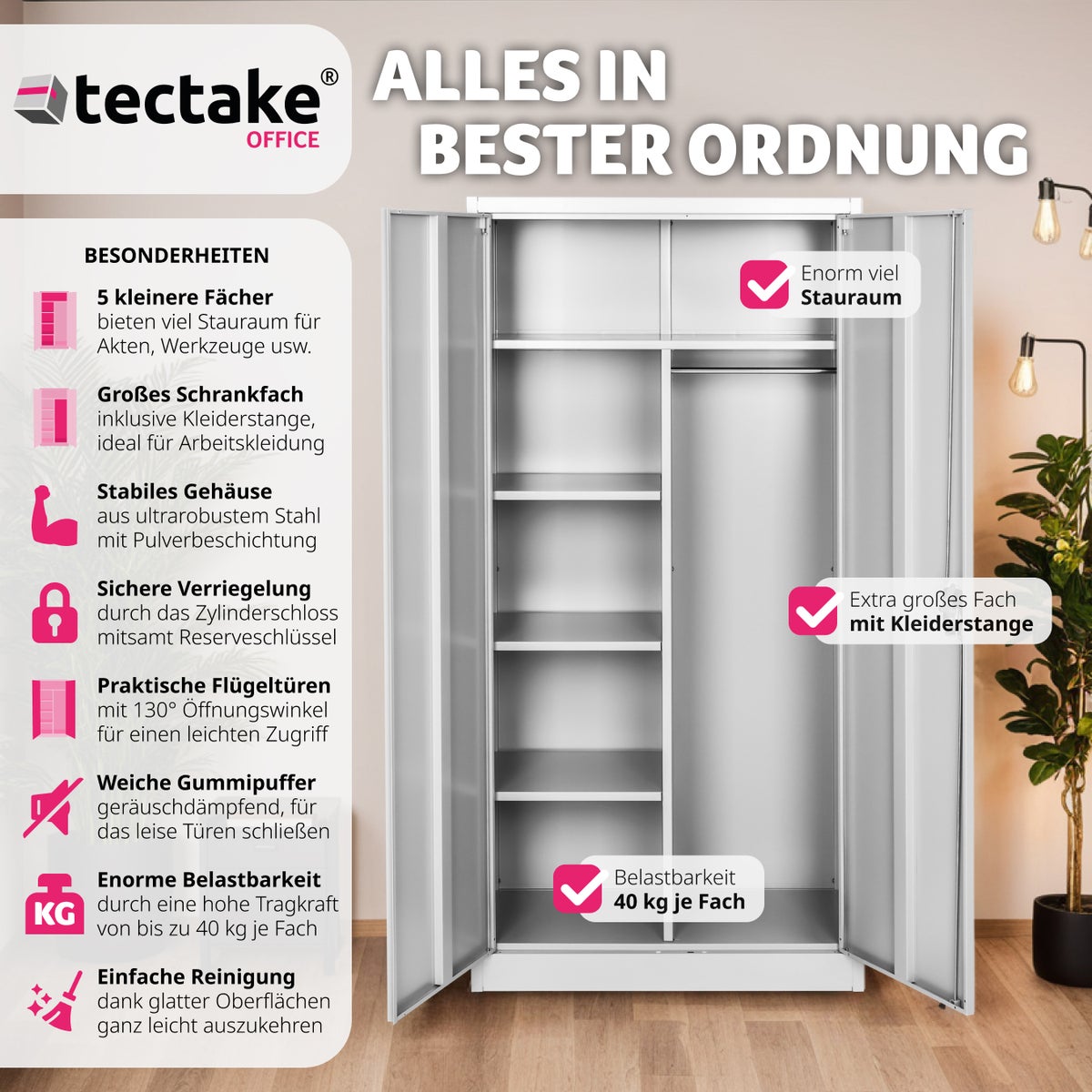 tectake locker van gepoedercoat staal, 180 x 80 x 40 cm