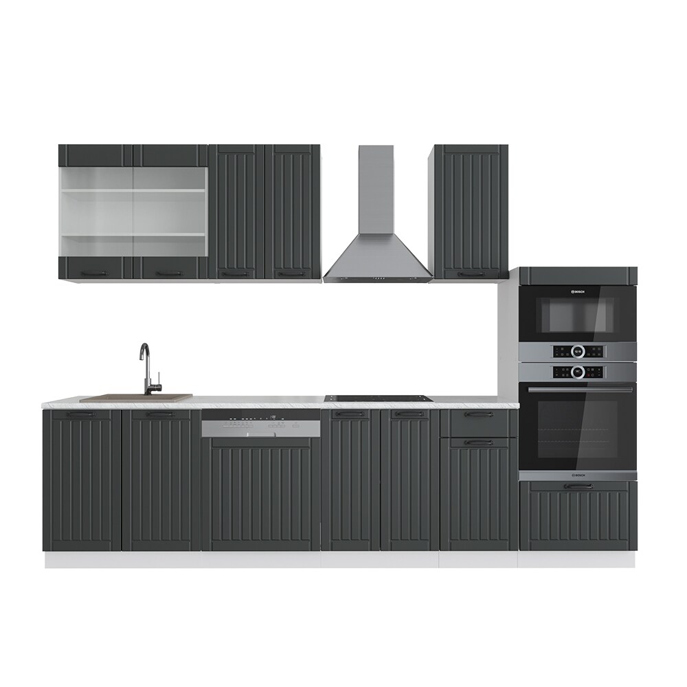 Vicco Küche Fame-Line 240 cm Küchenzeile Landhaus Küchenblock Einbau Anthrazit