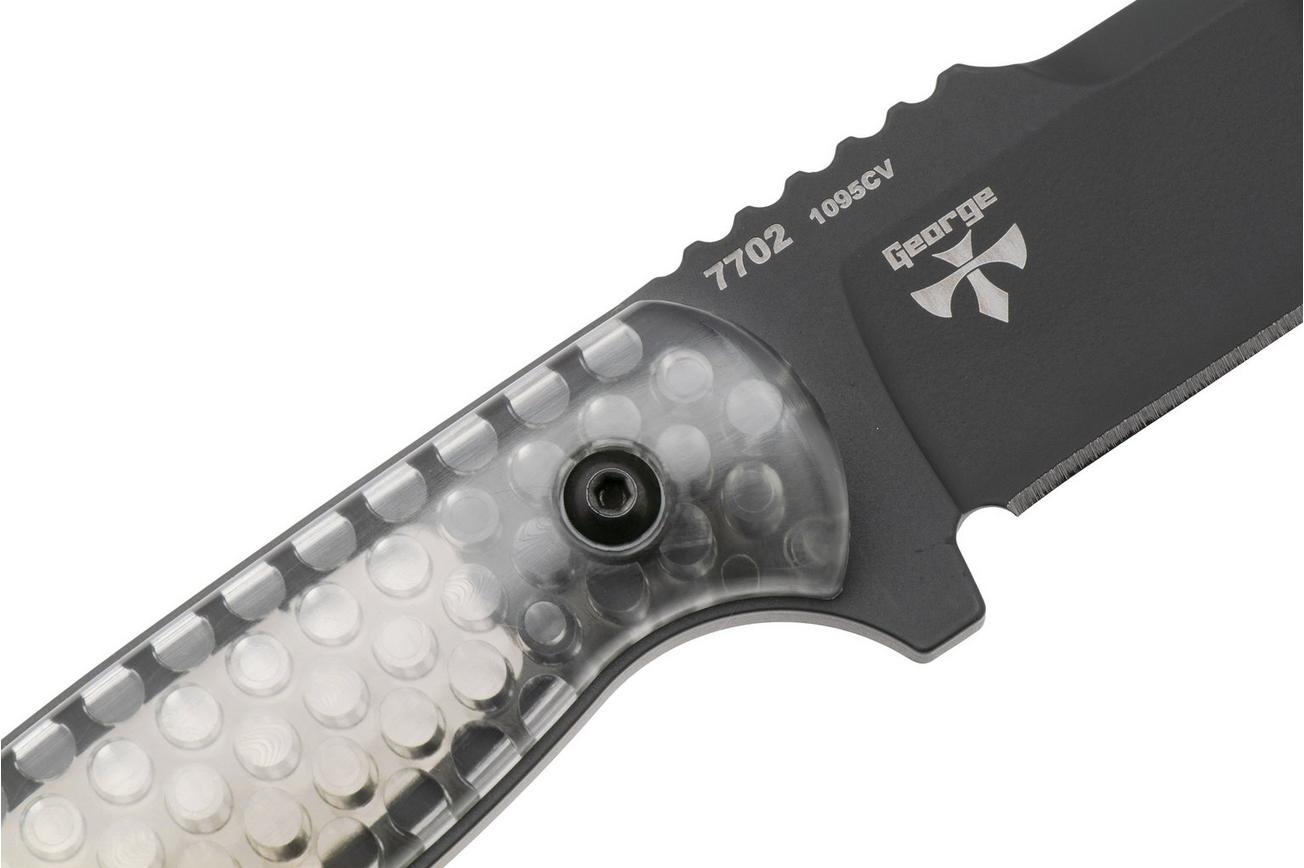 KA-BAR Cool Name 7702, Black 1095 Cro-Van Reverse Tanto, Transparent Honeycomb Smoke Polycarbonate, vaststaand mes, Les George design
