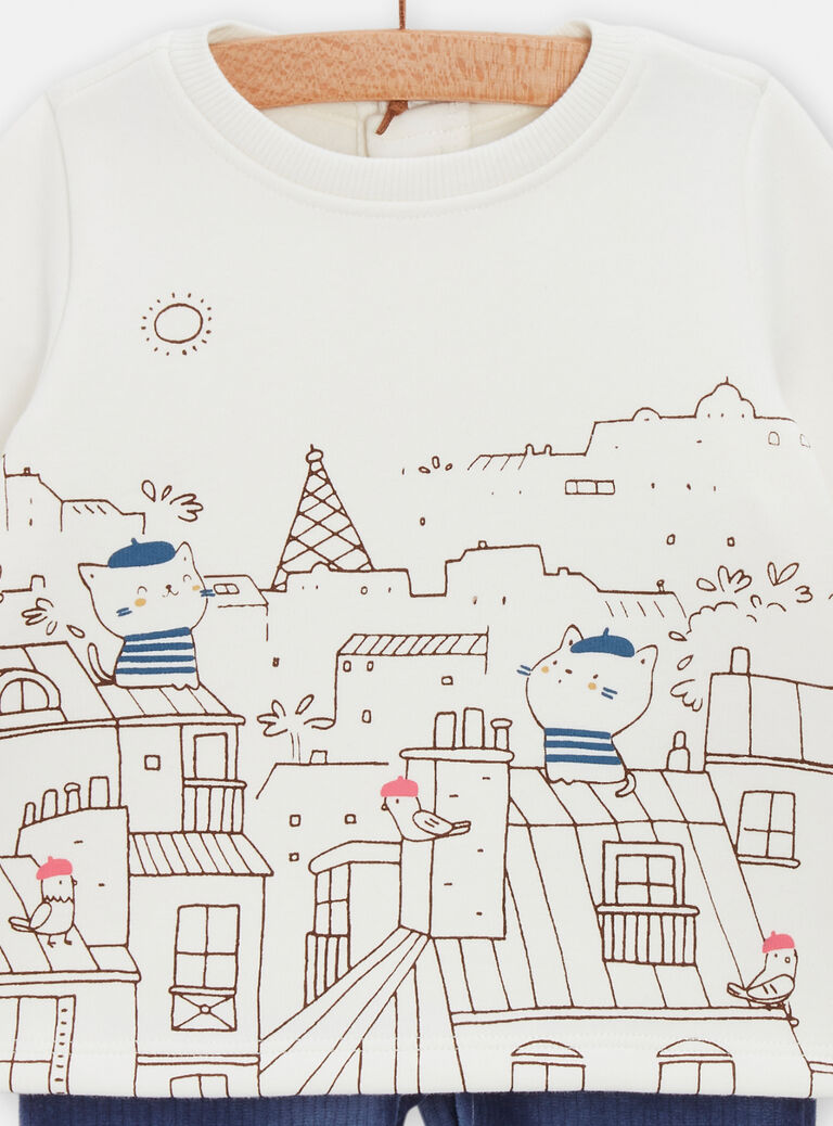 Ensemble pull à motif toits parisiens et legging bleu