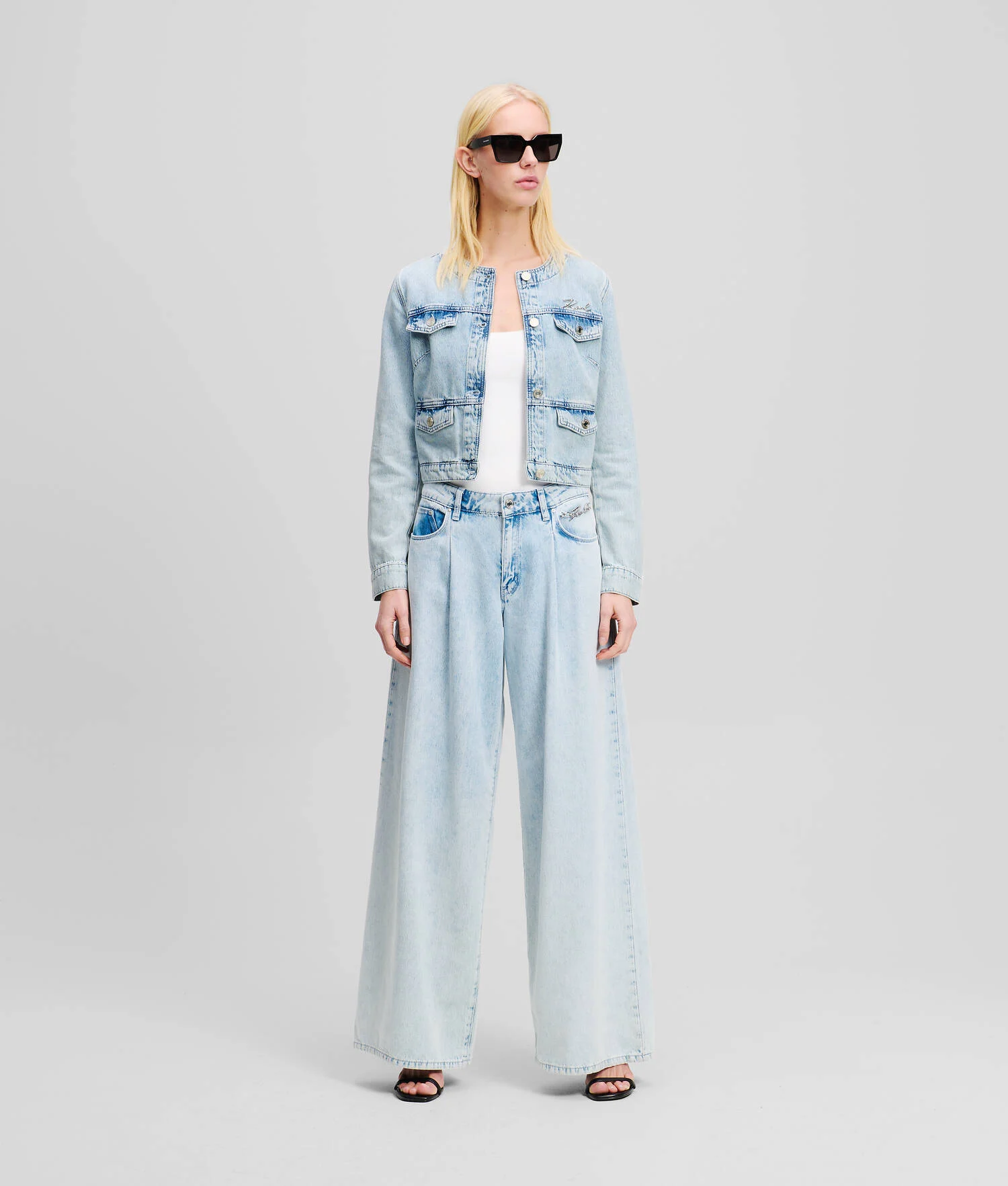 JEAN JAMBES LARGES TAILLE MI-HAUTE - Denim Bleu Clair