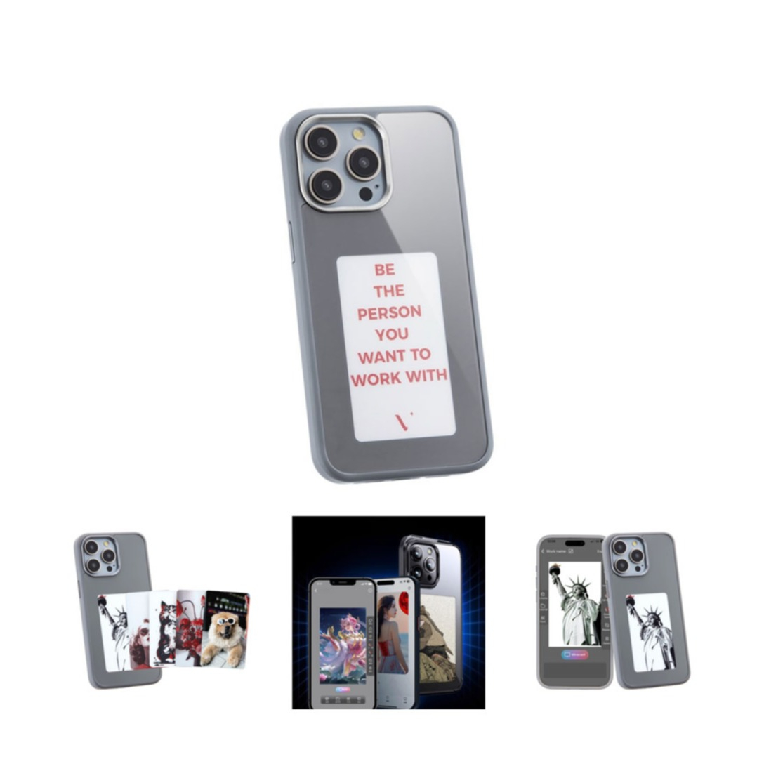 iPhone 15 Pro Max Hybrid Hülle TPU Bumper mit Acryl Rückseite   E-Ink Display - Grau