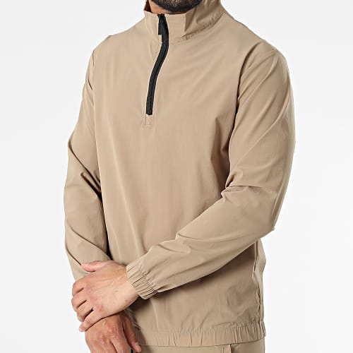 Ensemble De Survetement Veste Col Zippé Pantalon Jogging Marron Clair