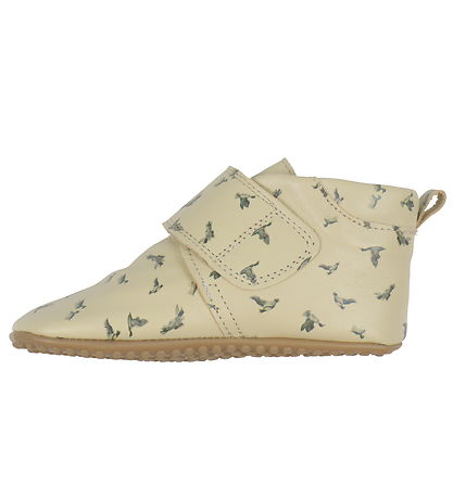 Pom Pom Leder-Krabbelschuhe - Anfänger Klettband - Ente AOP