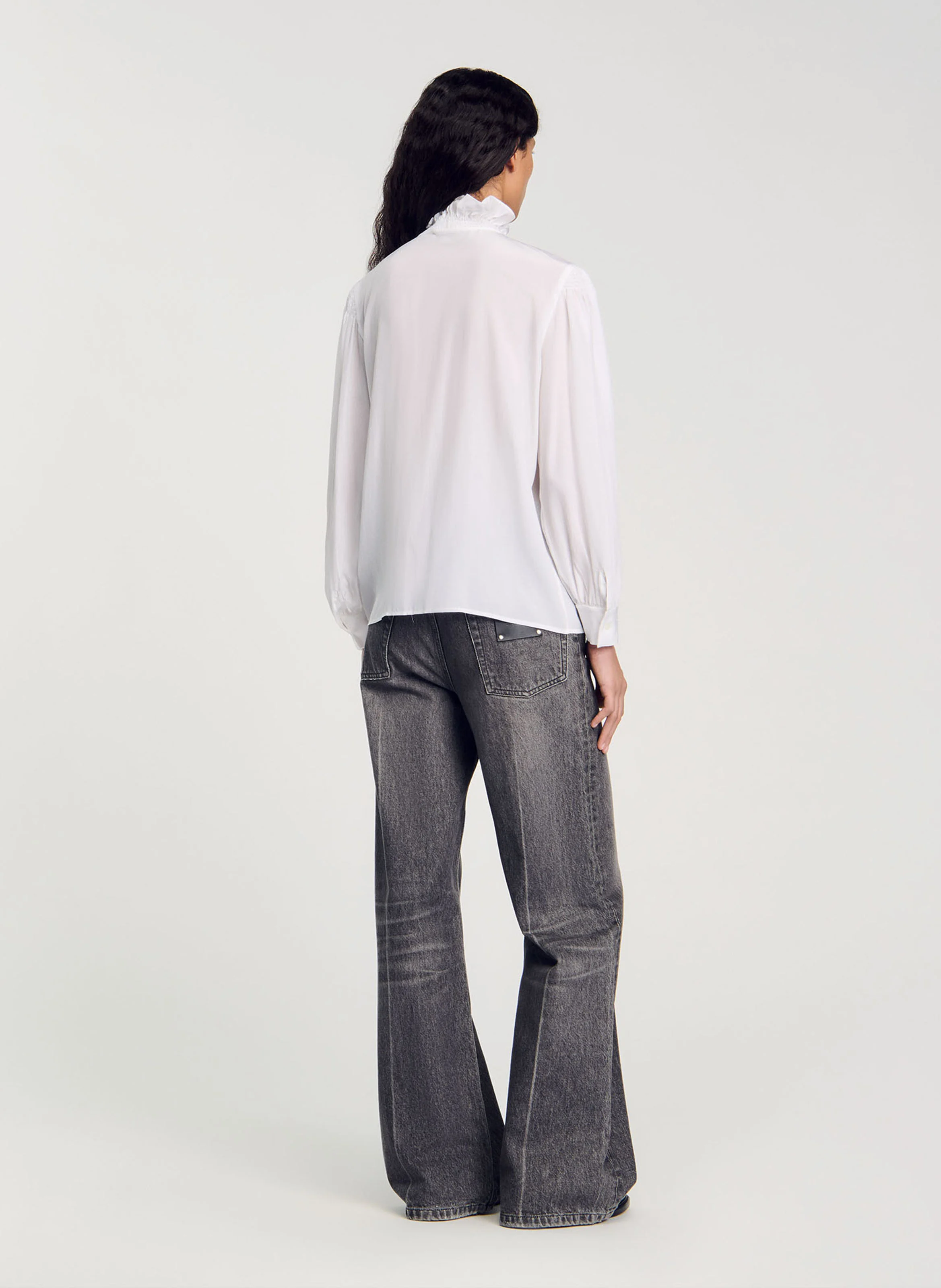 Chemise droite col V en soie | Blanc