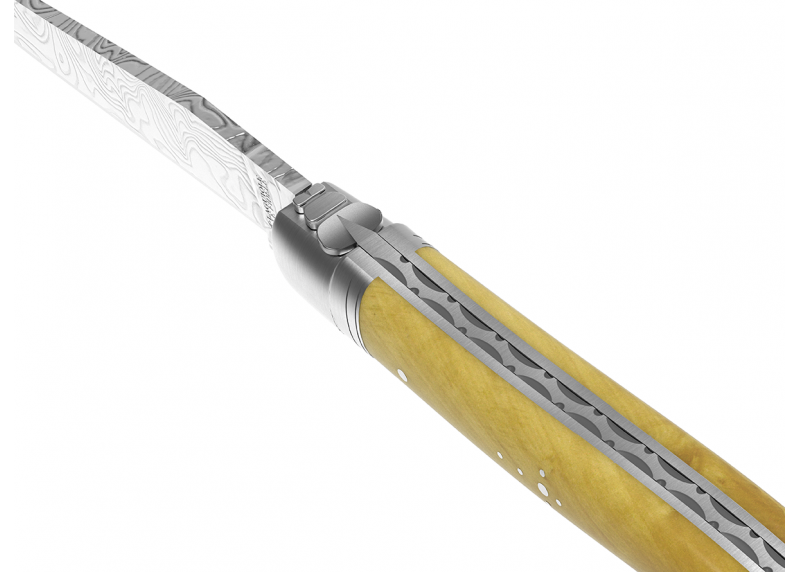 Couteau Laguiole collection damas avec un manche en buis et 2 mitres en acier inoxydable