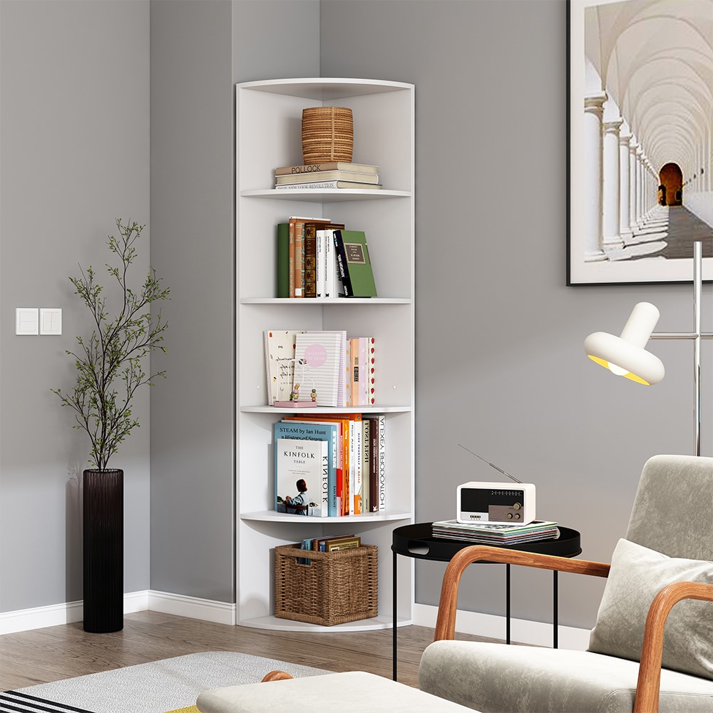 Oskar-Store Eckregal Fabienne, 180x40cm, Weiß, stehendes Bücherregal mit 5 Fächern