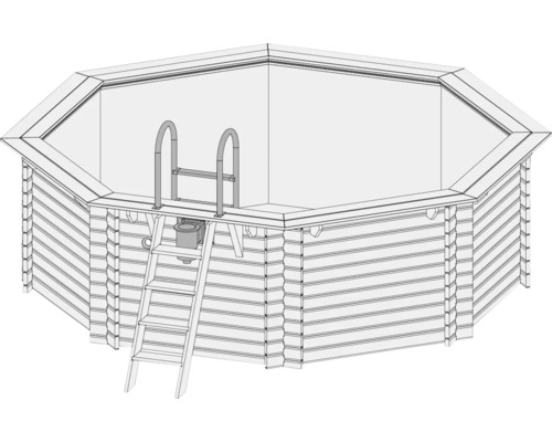 Opbouw houten zwembadset Karibu Classic 1A rond Ø 400x124 cm incl. ladder & grondbeschermingsvlies hout