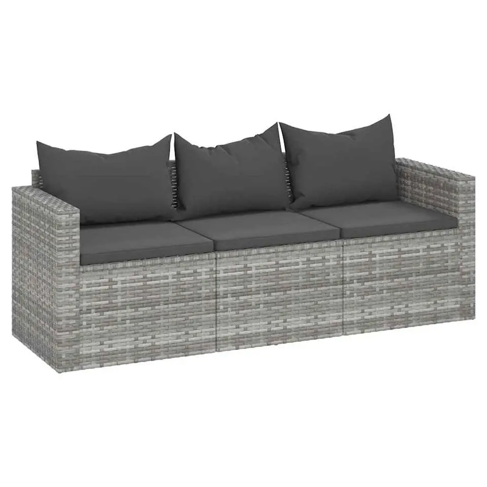 vidaXL - Tuinbank 3-zits - Grijs - Poly rattan - Met kussens