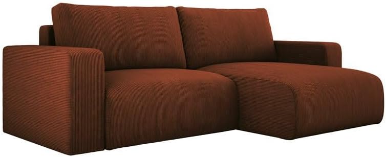 Luxusbetten24 Designer Sofa Carl Cord mit Stauraum und Schlaffunktion | Bezug: Cord | Farbe: Orange | Stellvariante: Rechts