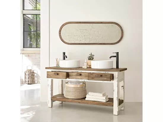 Meuble de salle de bain en bois recyclé FSC mixte 150 cm