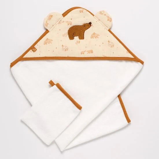 Orsino Housse Cape de bain + gant   Vanille / Camel        de               Sauthon Baby Déco