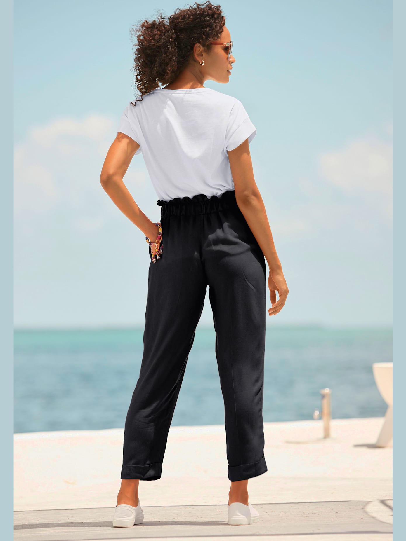 Pantalon paperbag léger avec ceinture élastique
