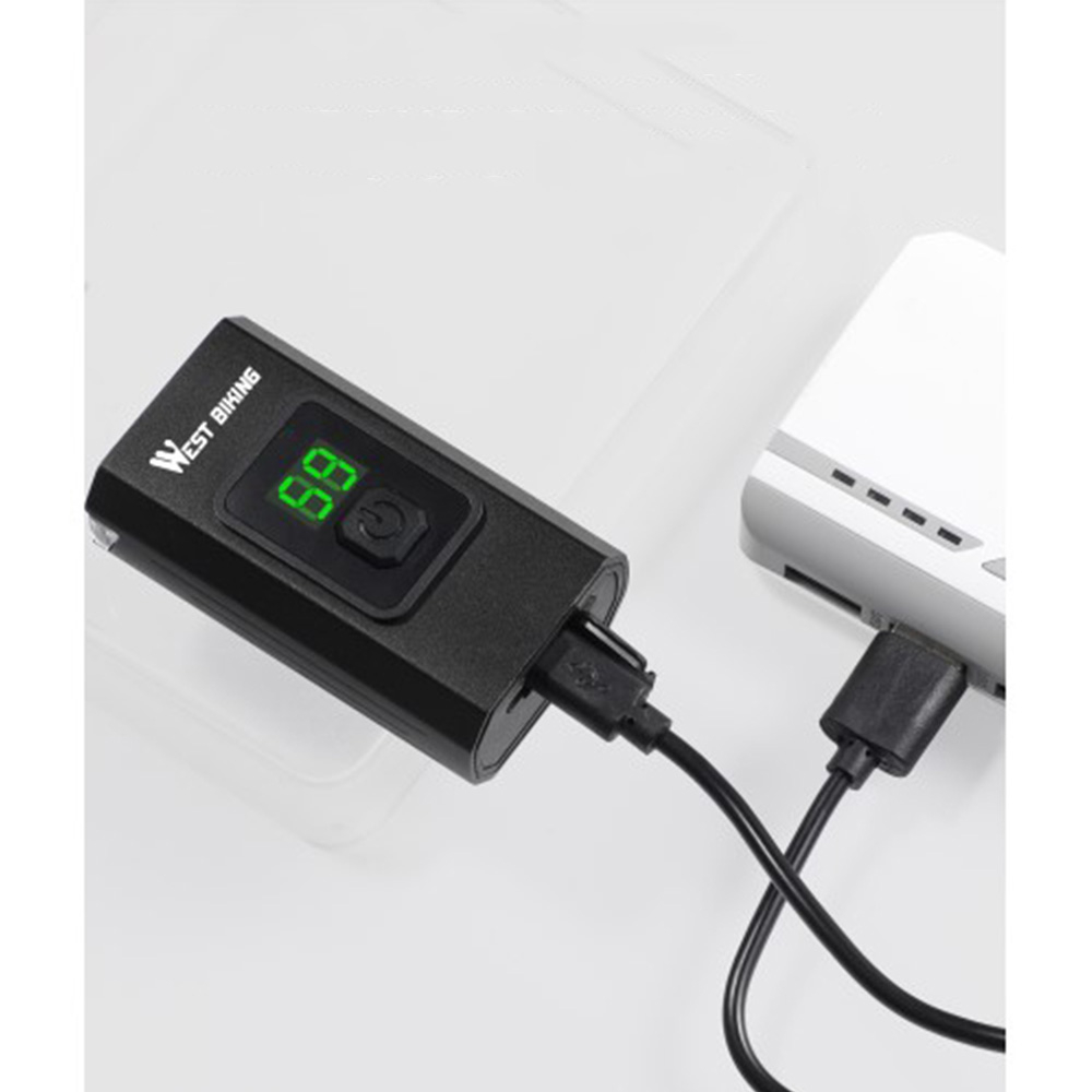 (2-tlg. Set) Wiederaufladbares Aluminium USB Fahrrad LED Front- und Rücklicht mit LCD Display IPX6 - Schwarz