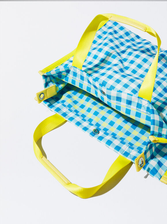 Sacola de compras personalizável com estampa xadrez vichy - Azul