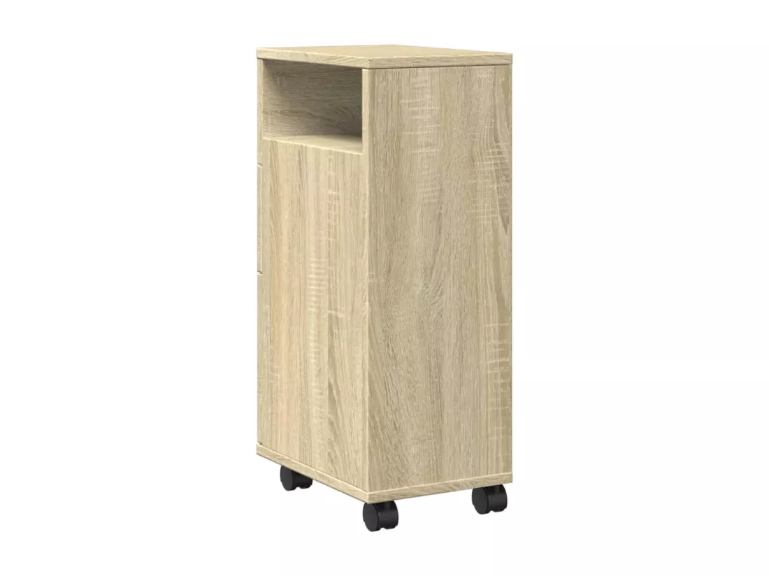 Meuble étroit de salle de bain à roulettes chêne sonoma