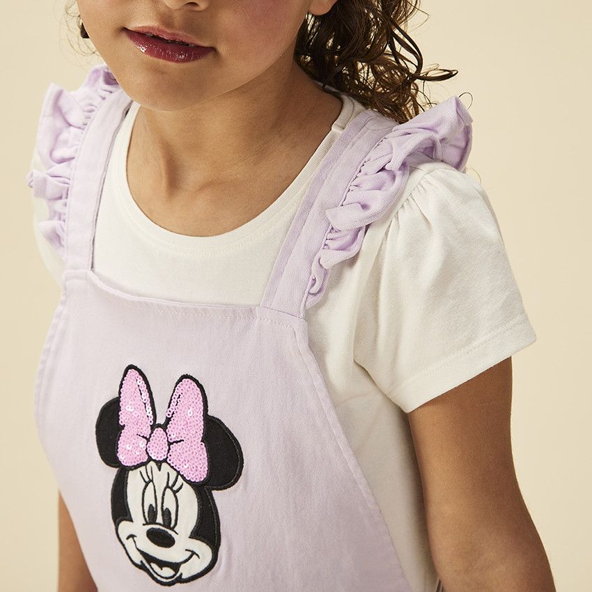 Robe salopette patch à sequins Minnie Disney pour fille - Lilas