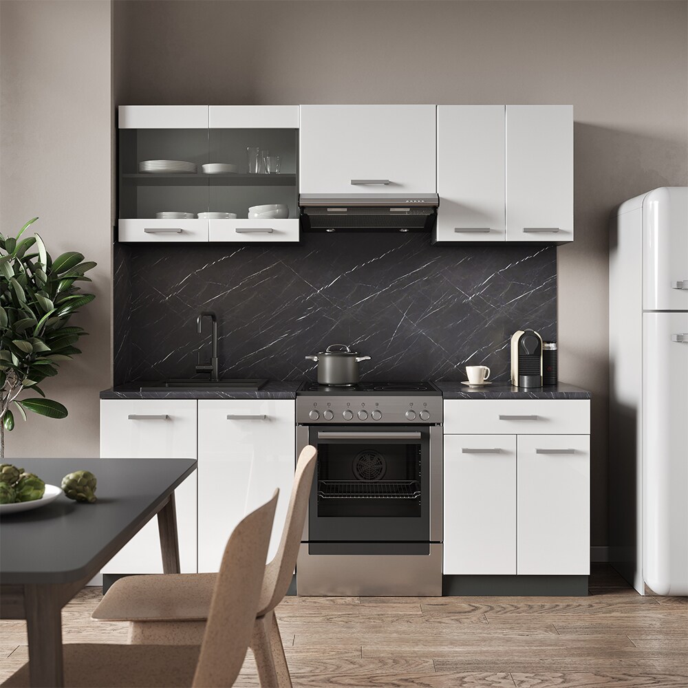 Vicco KÜCHE R-LINE 200CM KÜCHENZEILE KÜCHENBLOCK EINBAU Anthrazit Weiß Hochglanz