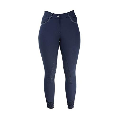 Calças de montaria femininas em azul marinho/prata