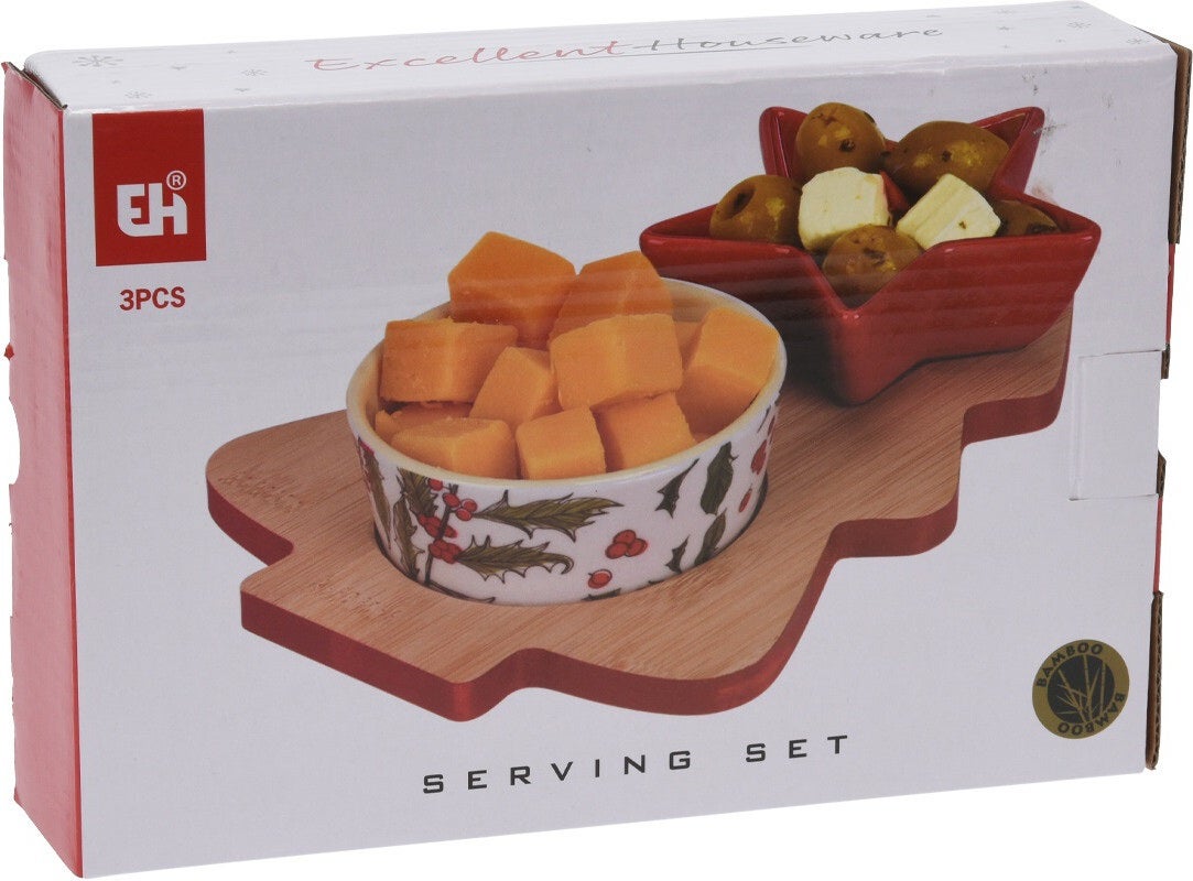 Serveerset Kerst wit / rood 3-delig