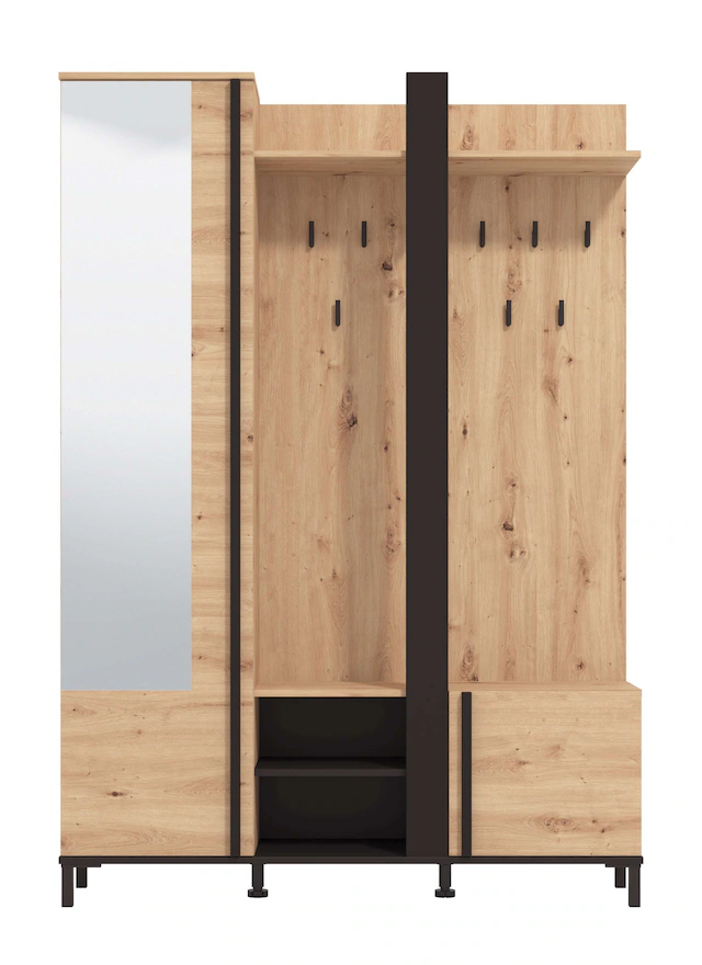 Home affaire Kompaktgarderobe »Nino Flurgarderobe, Dielenschrank, Flurmöbel, Garderobe, Breite 135 cm« Schuhschrank, Spiegel, Haken, viel Stauraum, ideal für kleine Räume