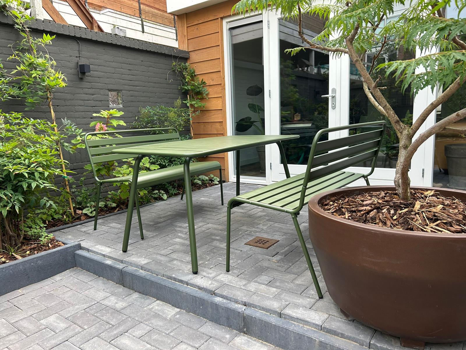 Metalen tuinset Max olijfgroen 150 cm
