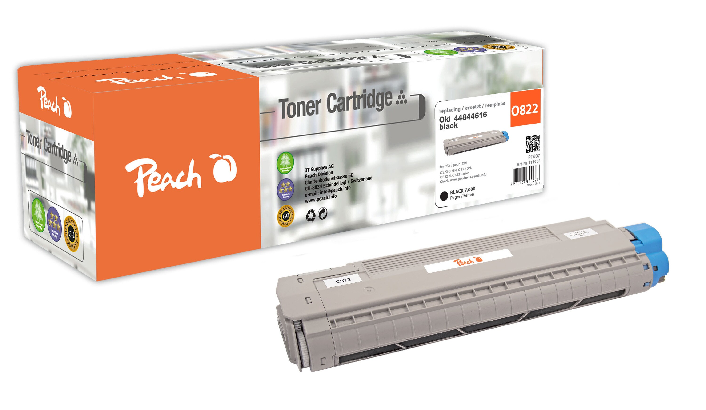 Peach O4484Toner bk ersetzt OKI 44844616 für z.B. OKI C 822 CDTN, OKI C 822 DN, OKI C 822 N, OKI C 822 (wiederaufbereitet)