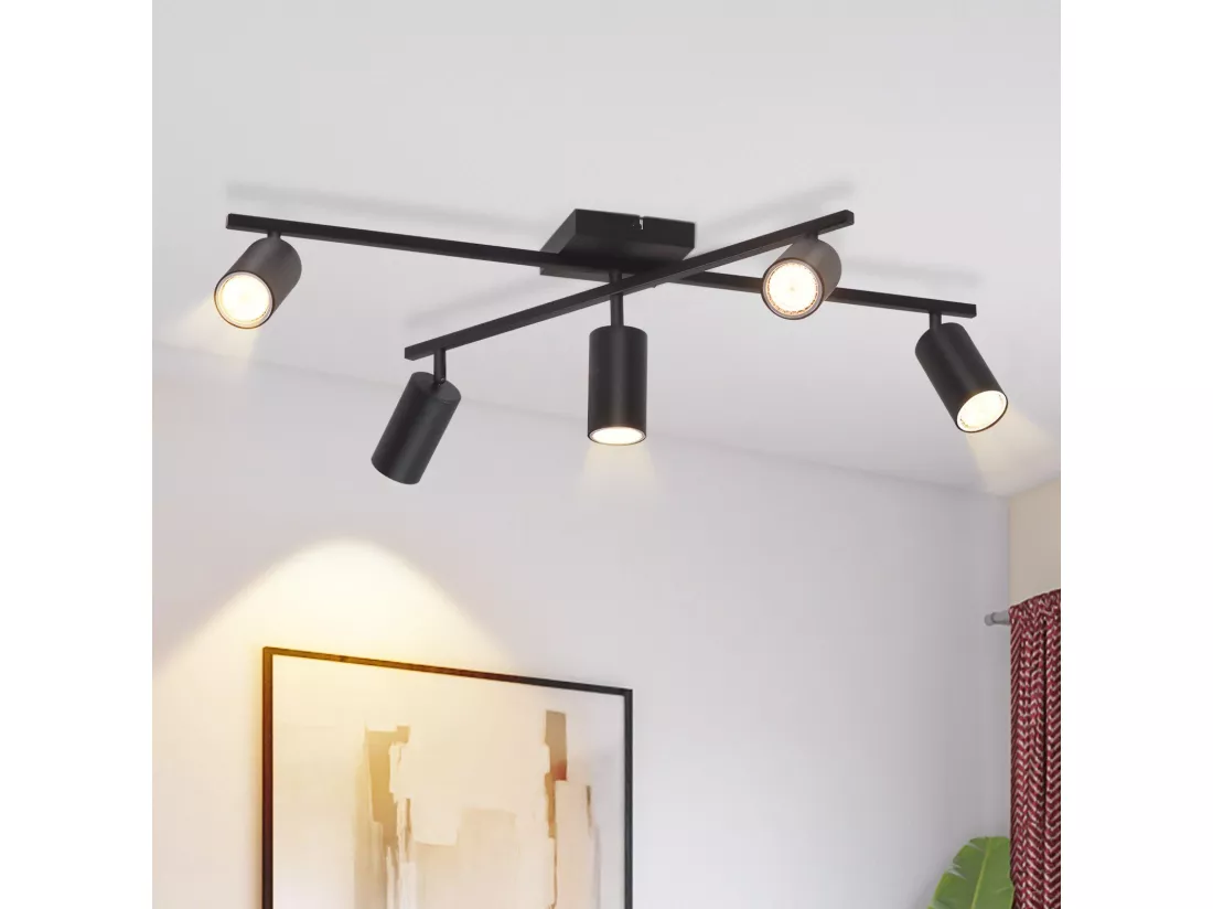 NETTLIFE Spot de plafond noir, plafonnier à 5 lampes GU10, lampe de salon moderne pour cuisine et chambre à coucher