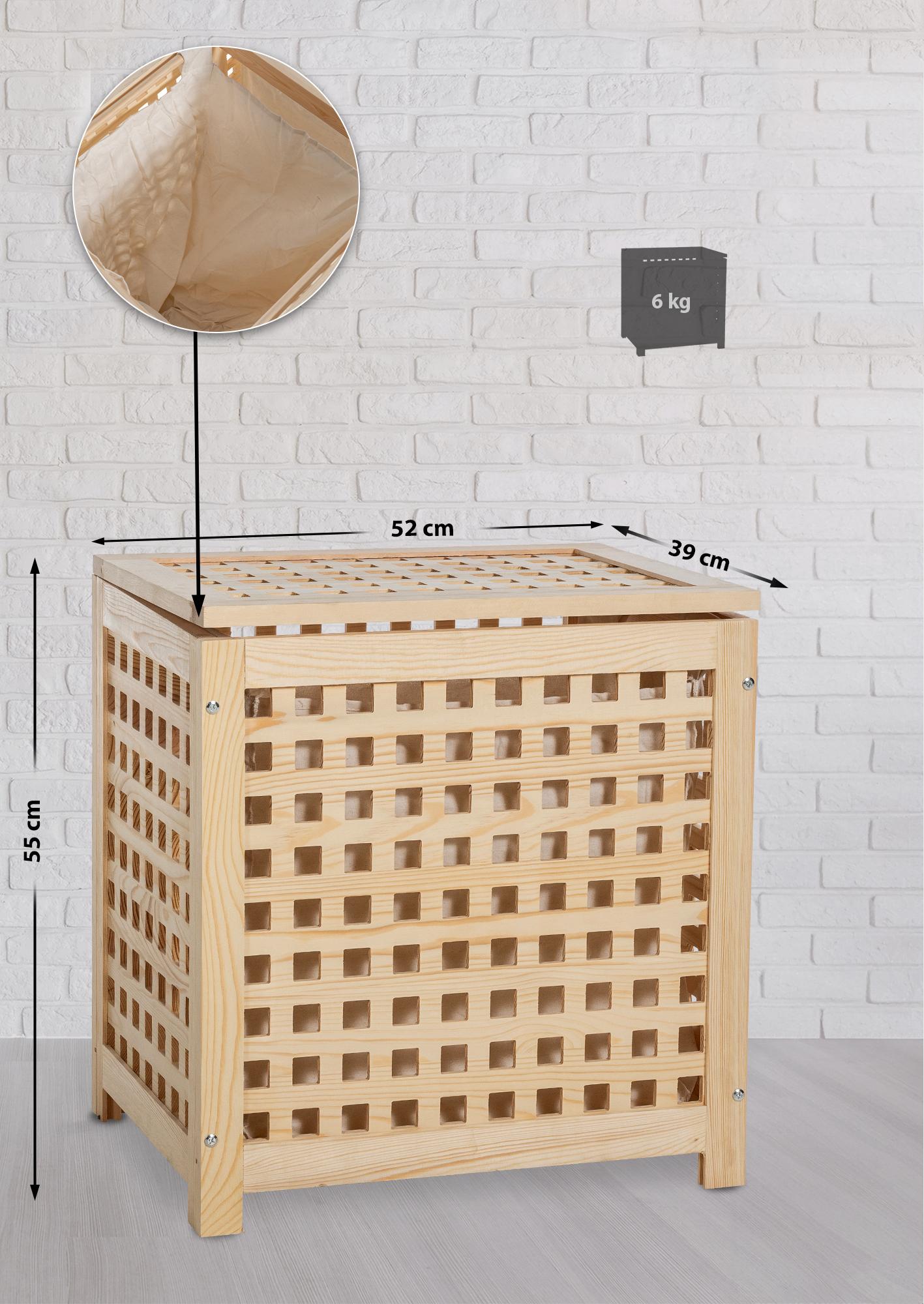 CLP Wäschebox I Wäschetruhe Und Aufbewahrungsbox Aus Holz I Moderner Wäschesammler Mit Deckel I Wäschebehälter Mit Gitter Zur Belüftung