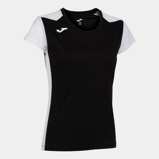 Camiseta Joma Record II de manga curta, preta e branca.
