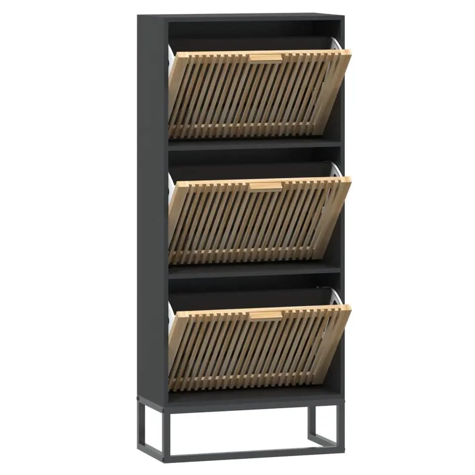 vidaXL - Schoenenkast 6 paar met 3 lameldeur - Zwart - Hout - 52x25x120 cm