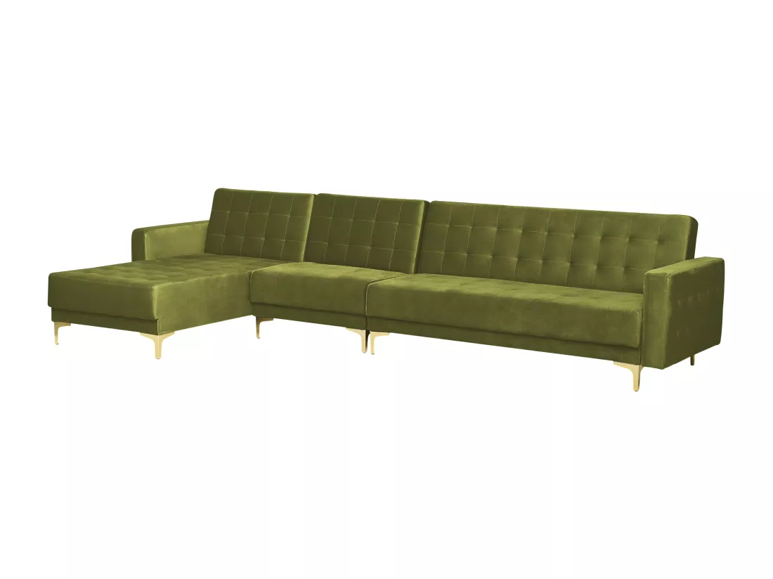 Canapé modulable côté droit en velours vert avec ottoman ABERDEEN