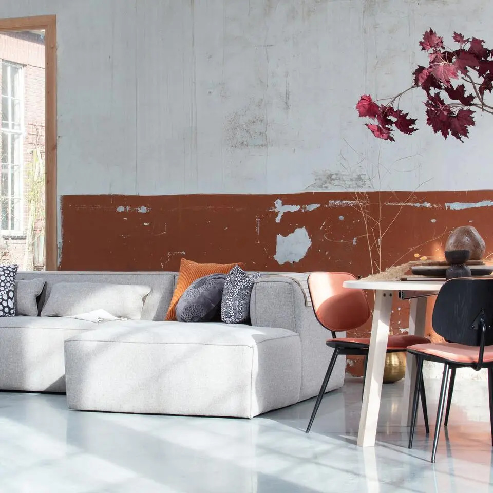 WOOOD Bean Hoekbank Incl. Kussens Rechts - Melange - Grijs - 73x305x96