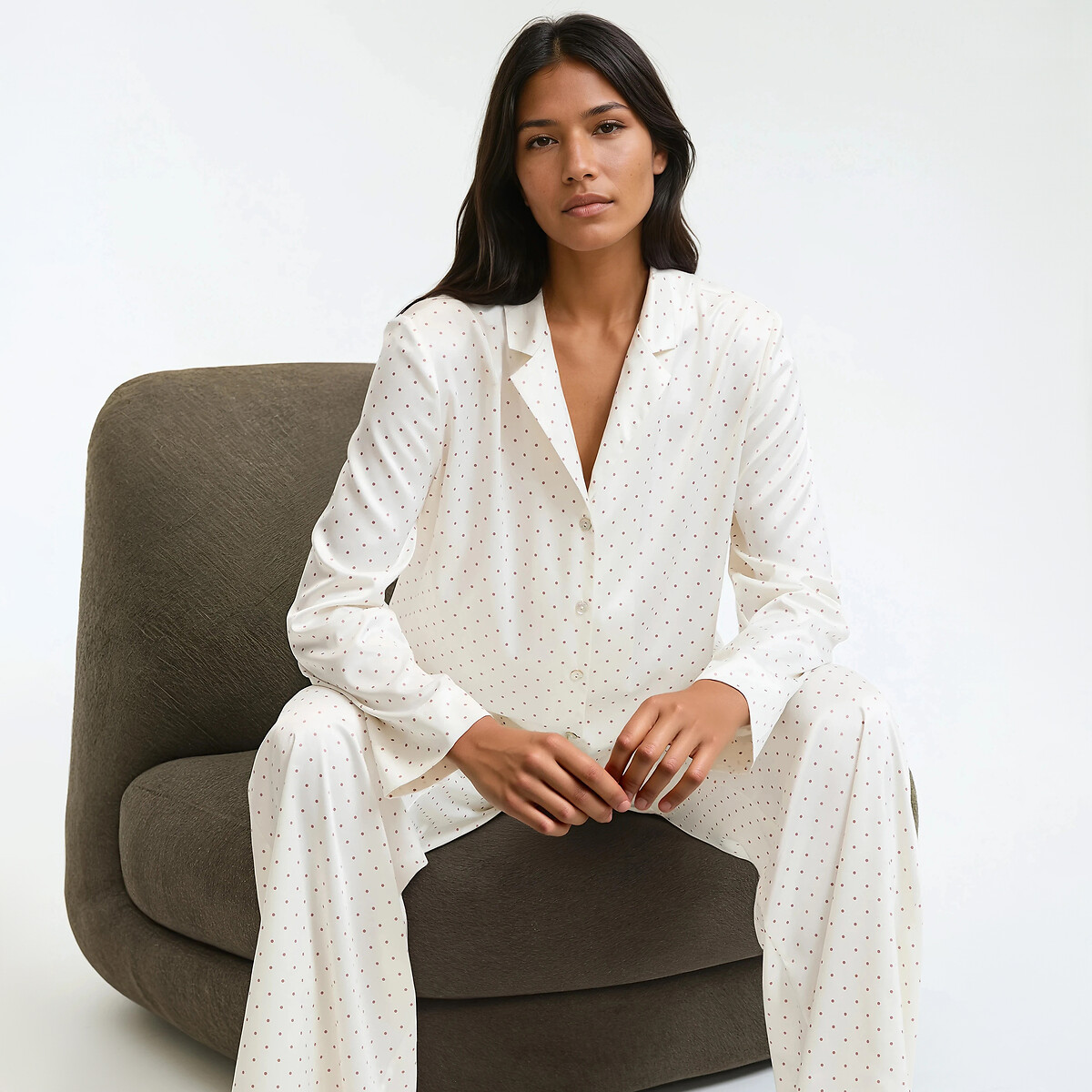COLEÇÃO LA REDOUTE<br>Pijama de cetim com estampa de bolinhas