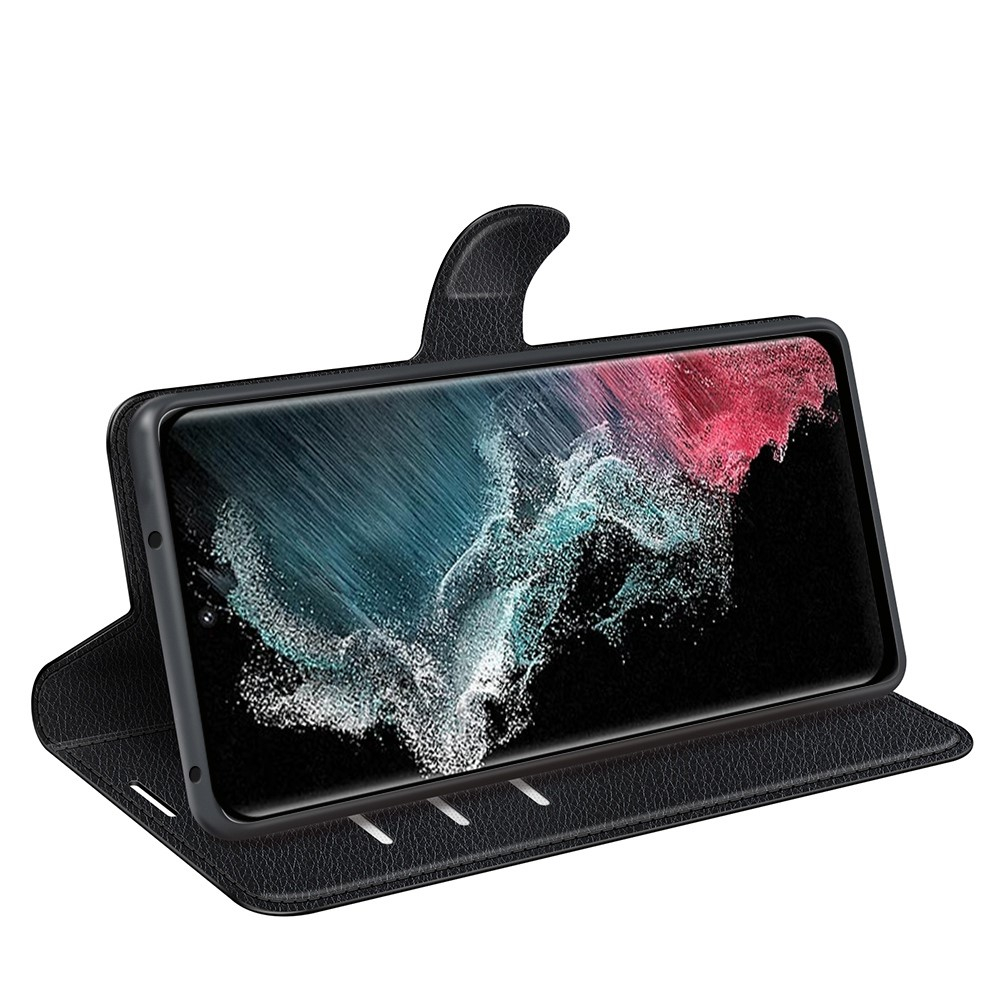 Samsung Galaxy S23 Ultra 5G Leder Tasche Flip Cover Litchi Look - Schwarz